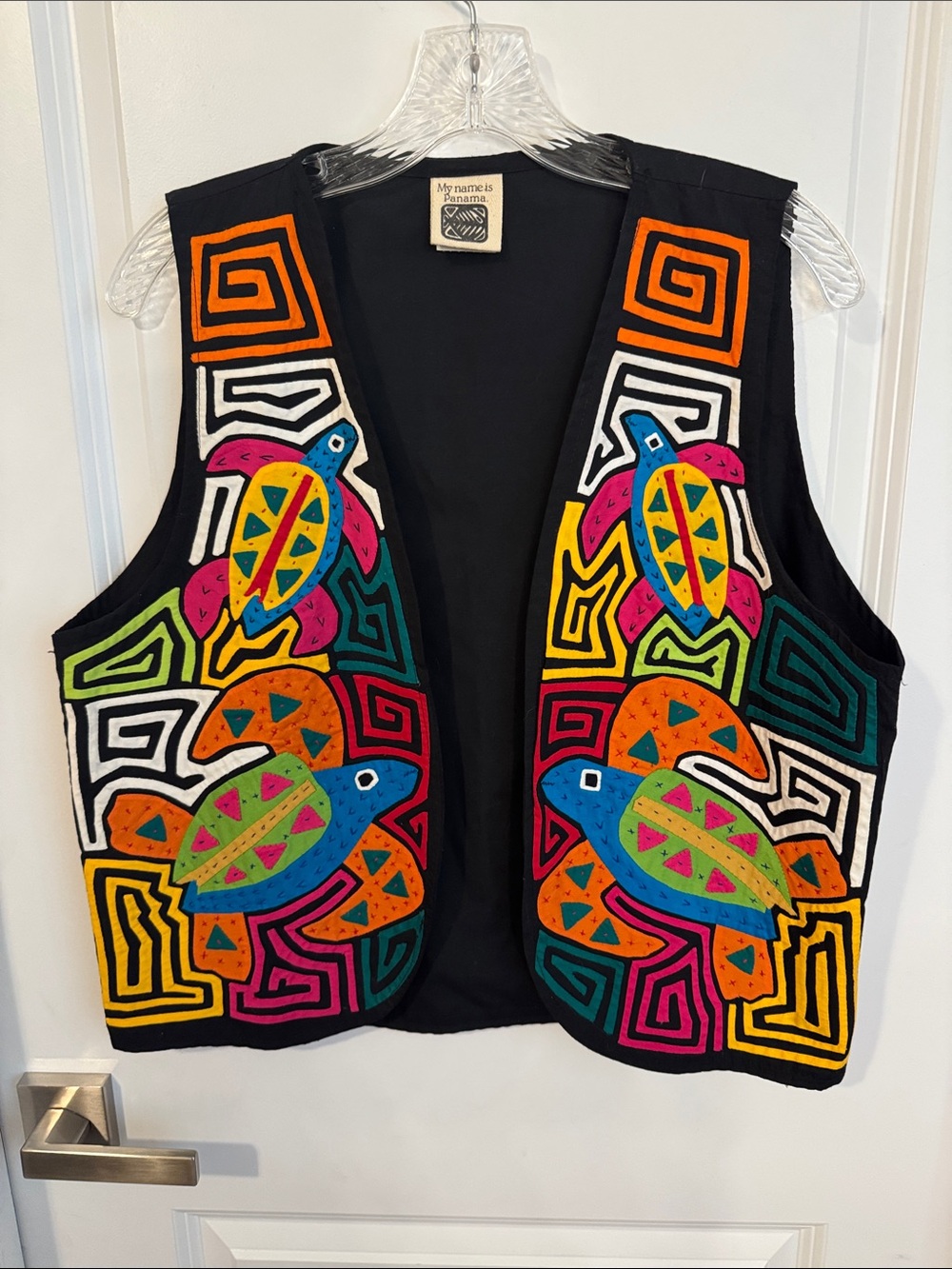 Colorful Embroidered Turtle Vest - Black